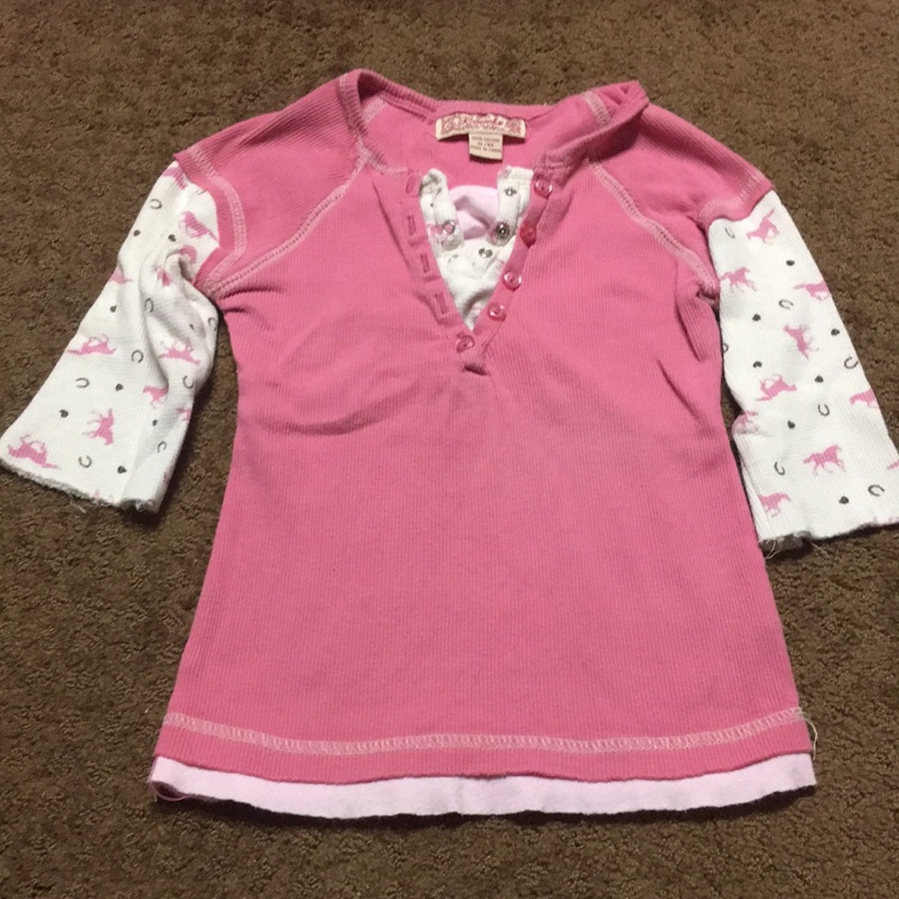 Horse shirt Girls size 6x layered look, 3/4 sleeve shirt EUC